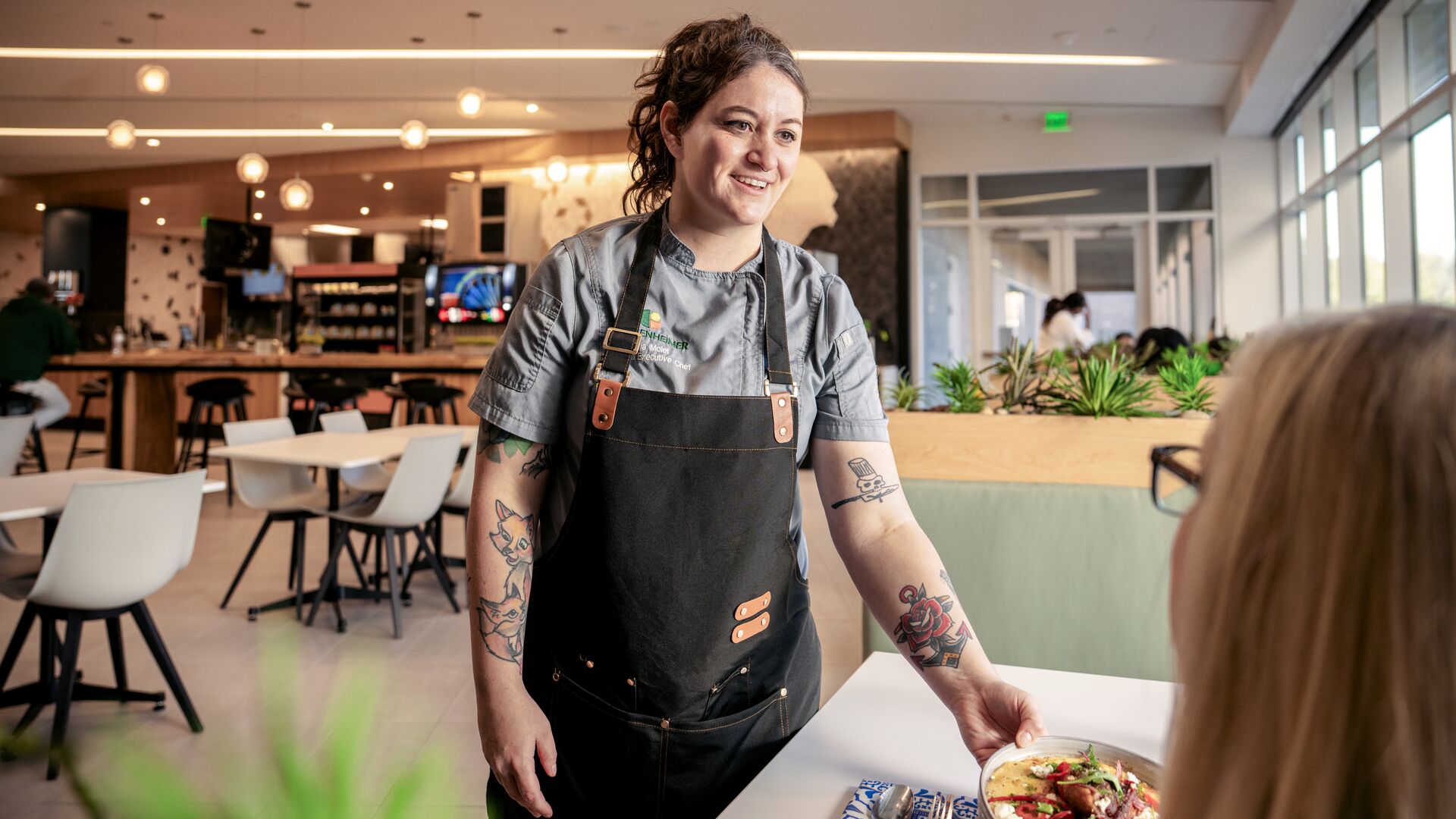 Cafe guest and chef interaction